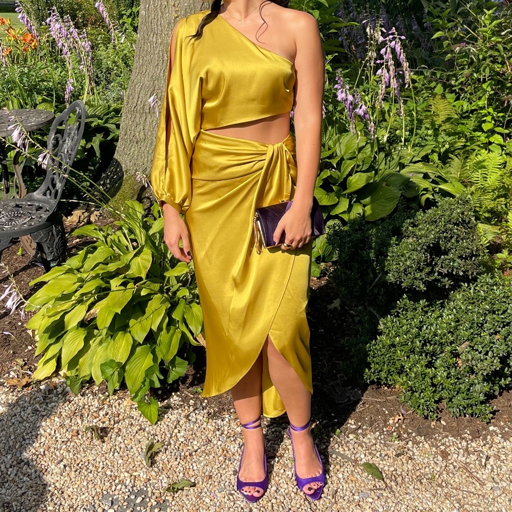 Asymmetrical Zara Yellow Midi Silk Dress